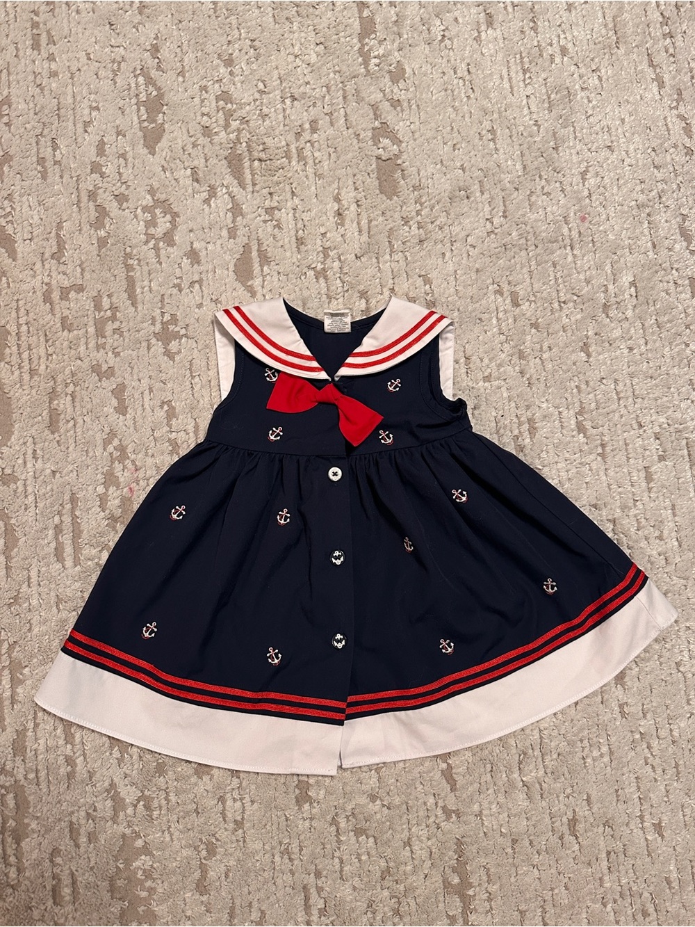 Starting Out Navy Dress with Red Bow and White Trim